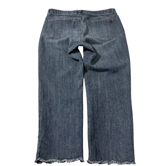 Democracy Absolution Straight Leg Jeans Blue Raw Hem Size 12 Distressed Med Wash - Picture 2 of 10